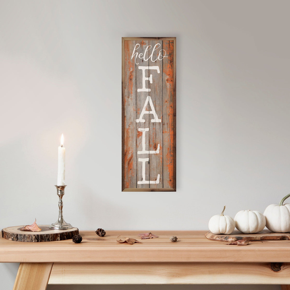 Kendrick Home Walnut Frames Hello Fall Printed and Framed Wall Sign