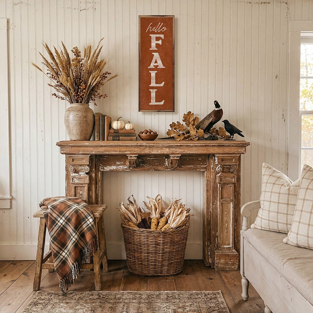 Kendrick Home Walnut Frames Hello Fall Printed and Framed Wall Sign