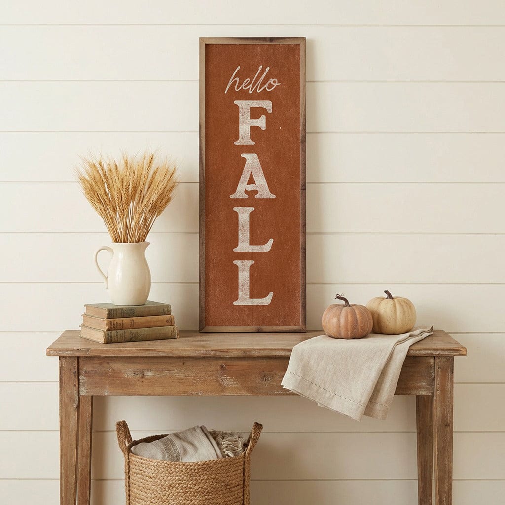 Kendrick Home Walnut Frames Hello Fall Printed and Framed Wall Sign