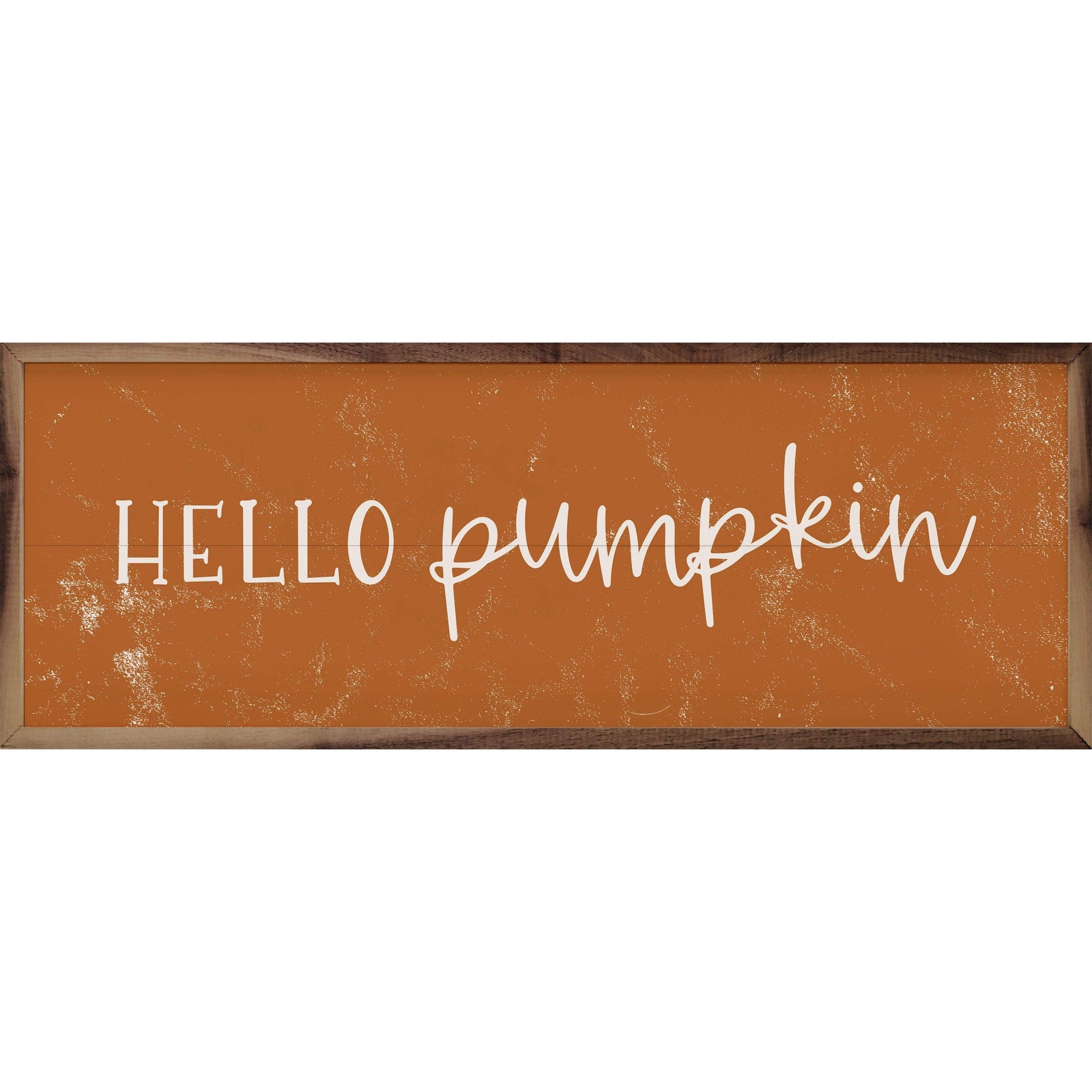 Kendrick Home Walnut Frames 12x4 Hello Pumpkin Orange Printed and Framed Wall Sign