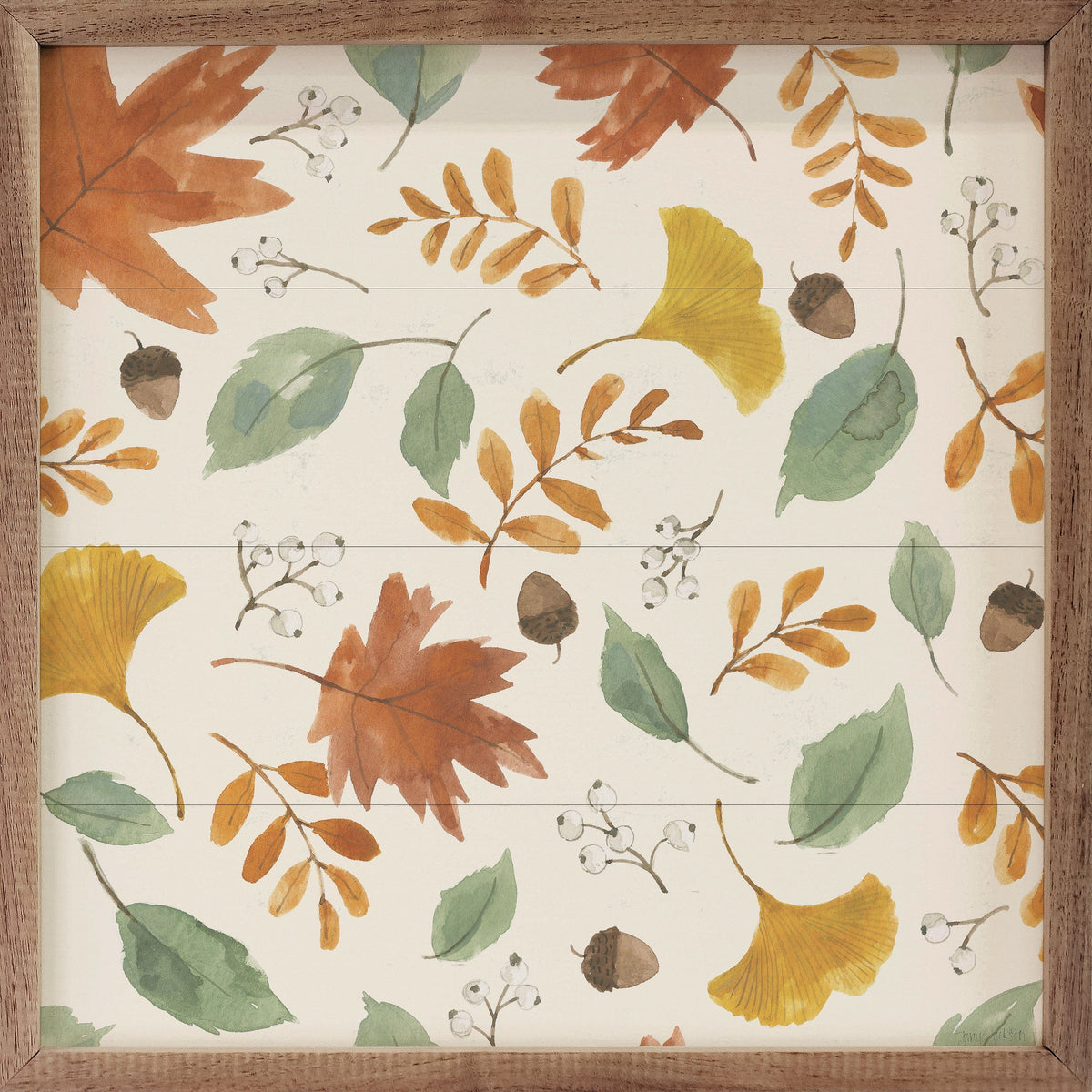 Kendrick Home Walnut Frames 4x4 Hello Pumpkin Pattern I By Jenaya Jackson Printed and Framed Wall Sign