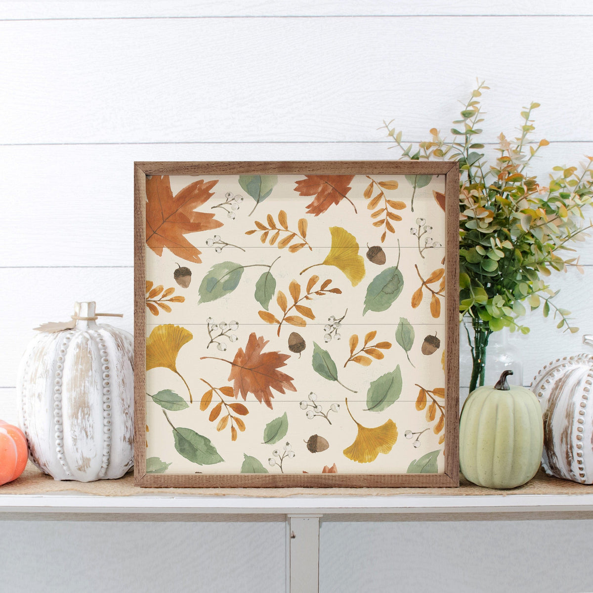 Kendrick Home Walnut Frames Hello Pumpkin Pattern I By Jenaya Jackson Printed and Framed Wall Sign
