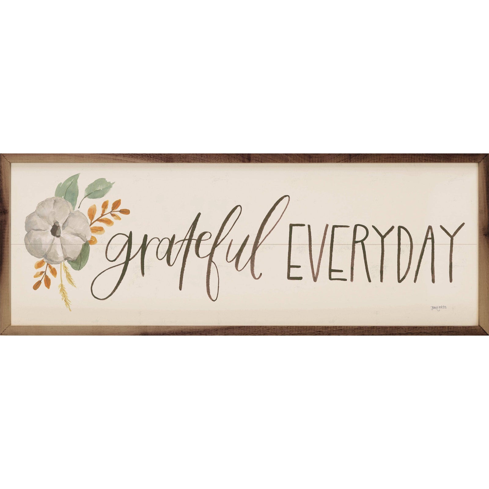 Kendrick Home Walnut Frames 12x4 Hello Pumpkin VIII Grateful By Jenaya Jackson Printed and Framed Wall Sign