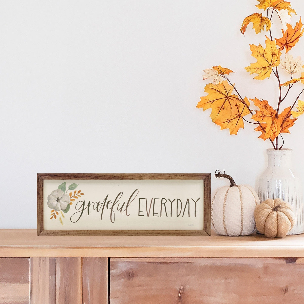 Kendrick Home Walnut Frames Hello Pumpkin VIII Grateful By Jenaya Jackson Printed and Framed Wall Sign