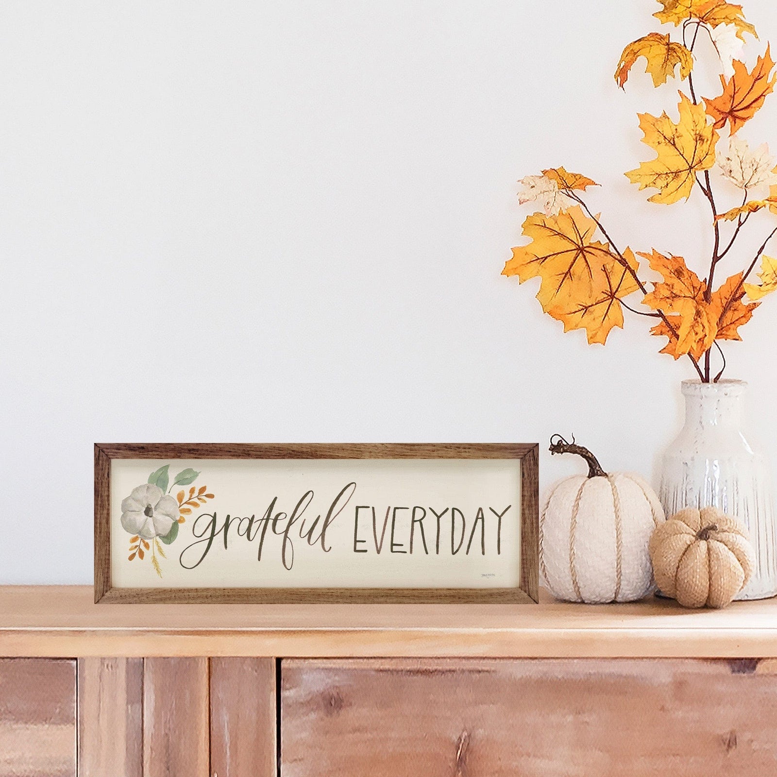 Kendrick Home Walnut Frames 12x4 Hello Pumpkin VIII Grateful By Jenaya Jackson Printed and Framed Wall Sign