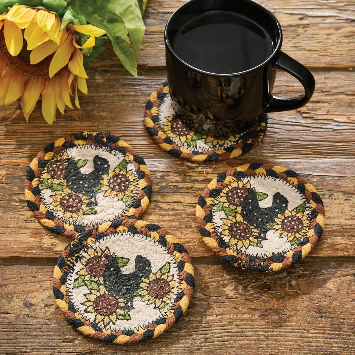Park Designs Coaster Henny Penny Braided & Printed Coaster Round Set of 4