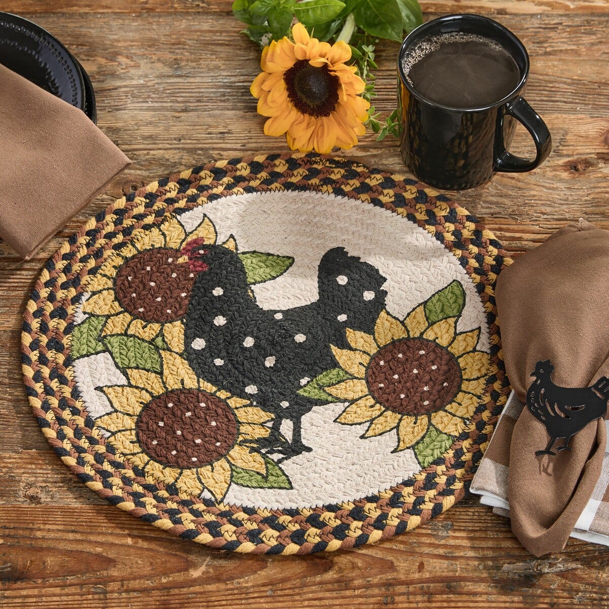 Park Designs Placemat Henny Penny Braided & Printed Placemat Round Set of 2