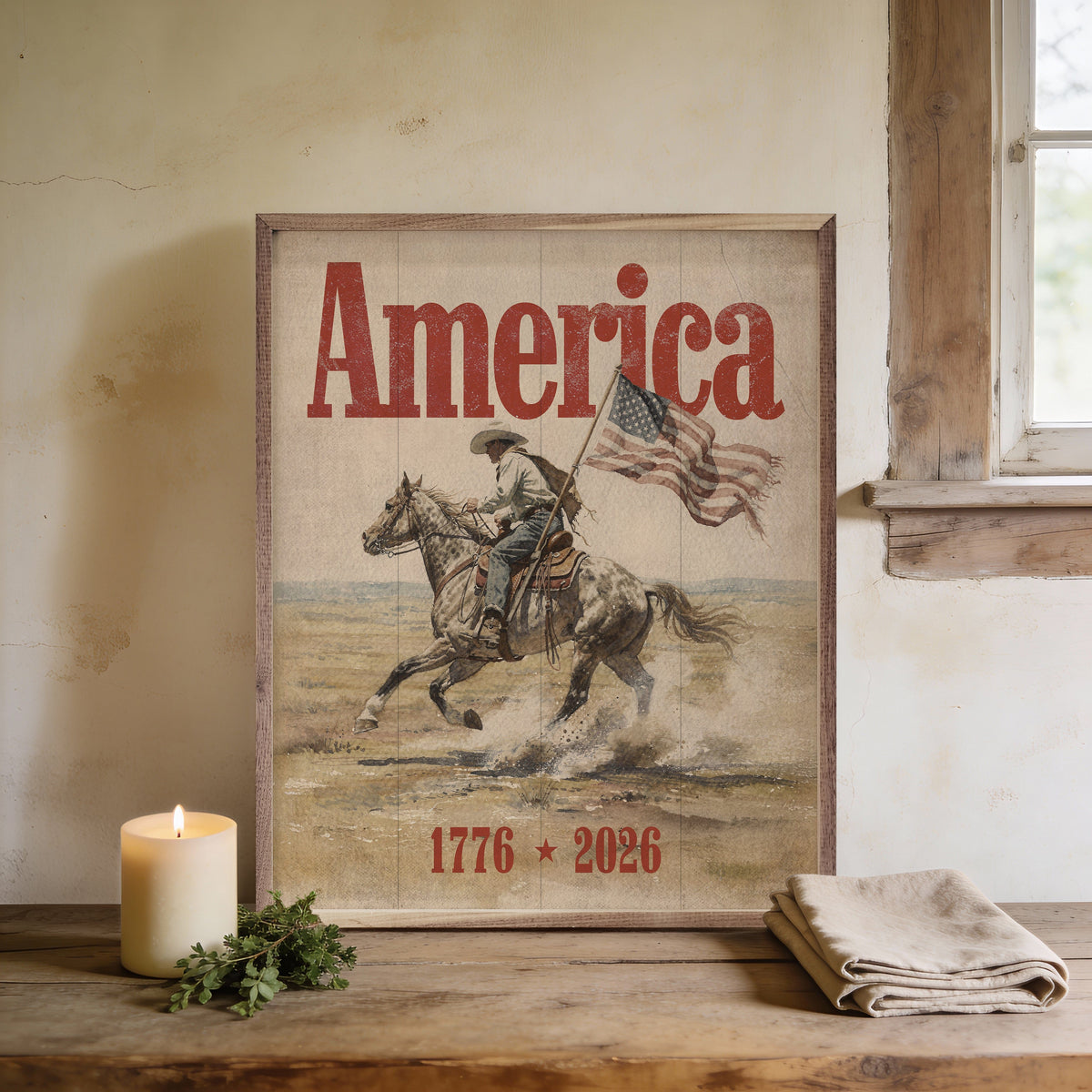 Kendrick Home Walnut Frames Heritage Cowboy Americana Art Printed and Framed Wall Sign