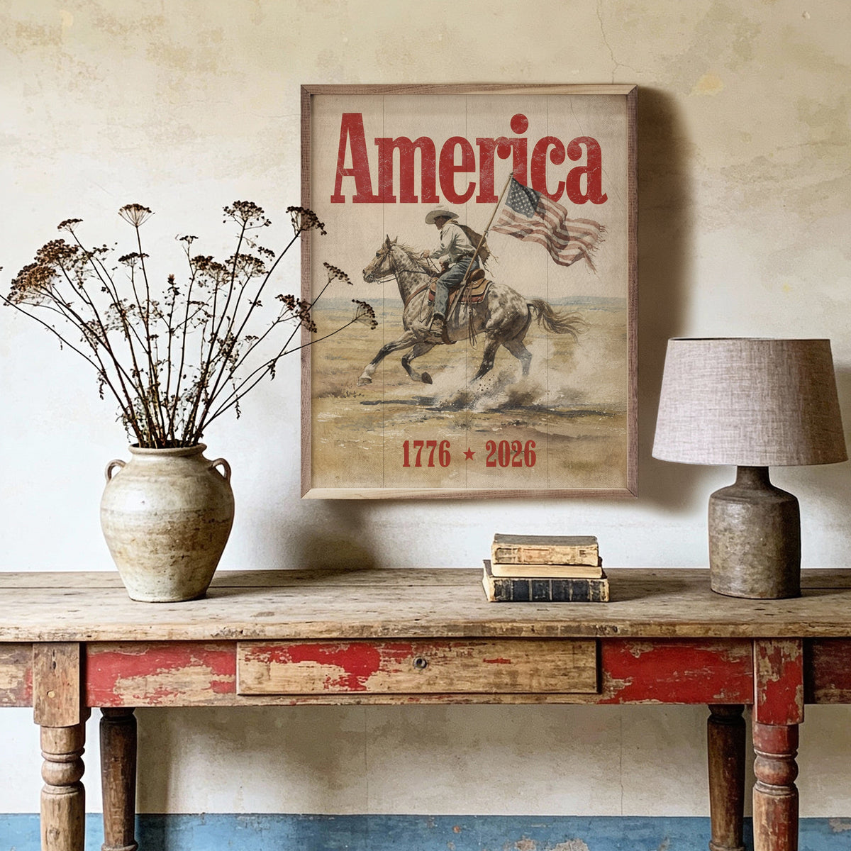 Kendrick Home Walnut Frames Heritage Cowboy Americana Art Printed and Framed Wall Sign