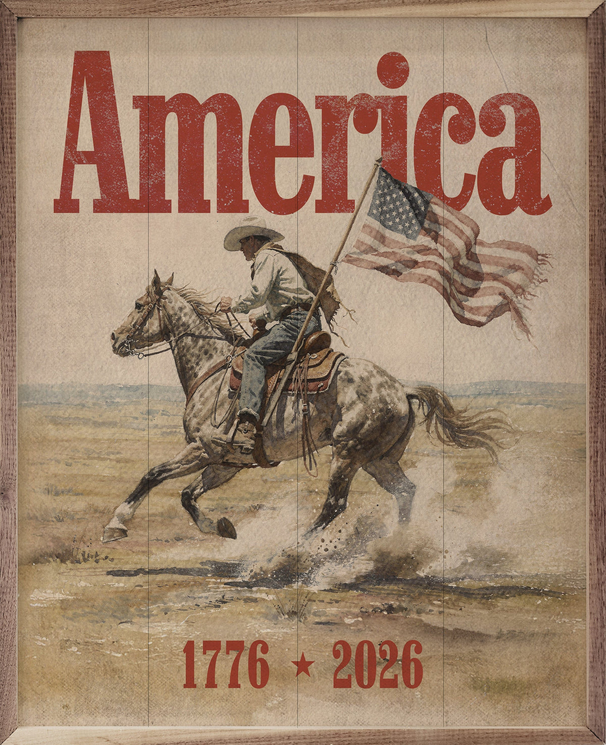 Kendrick Home Walnut Frames Heritage Cowboy Americana Art Printed and Framed Wall Sign