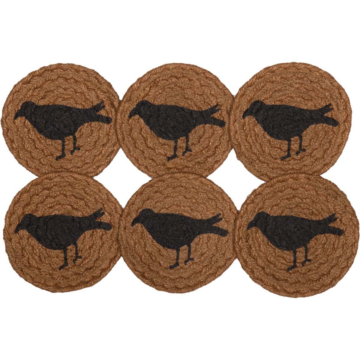 Heritage Farms Crow Braided &amp; Stenciled Coaster 4&quot; Diameter Round Set of 6-V H C Brands-The Village Merchant