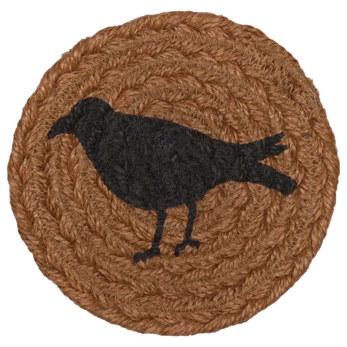 Heritage Farms Crow Braided &amp; Stenciled Coaster 4&quot; Diameter Round Set of 6-V H C Brands-The Village Merchant