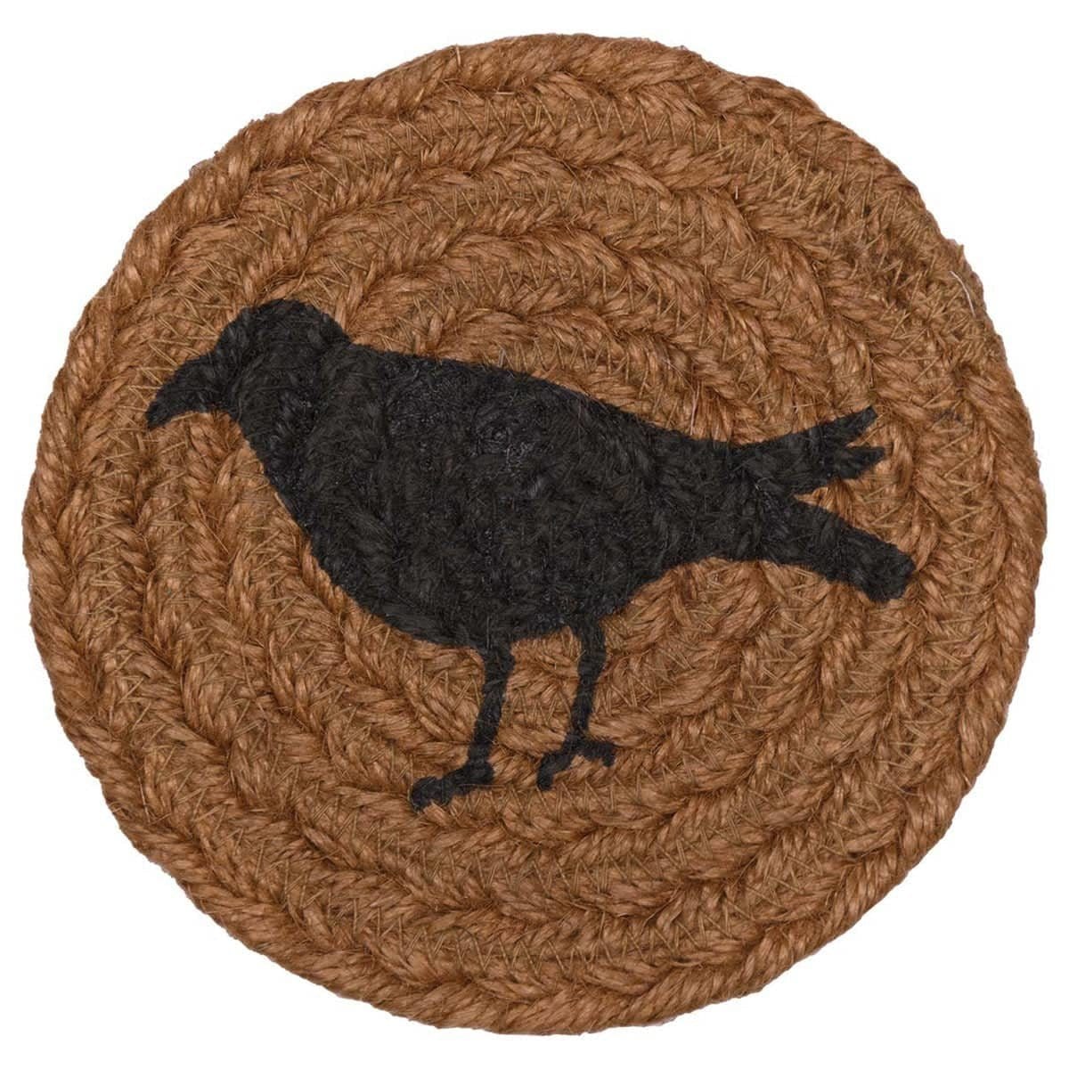 Heritage Farms Crow Braided & Stenciled Coaster 4" Diameter Round Set of 6-V H C Brands-The Village Merchant