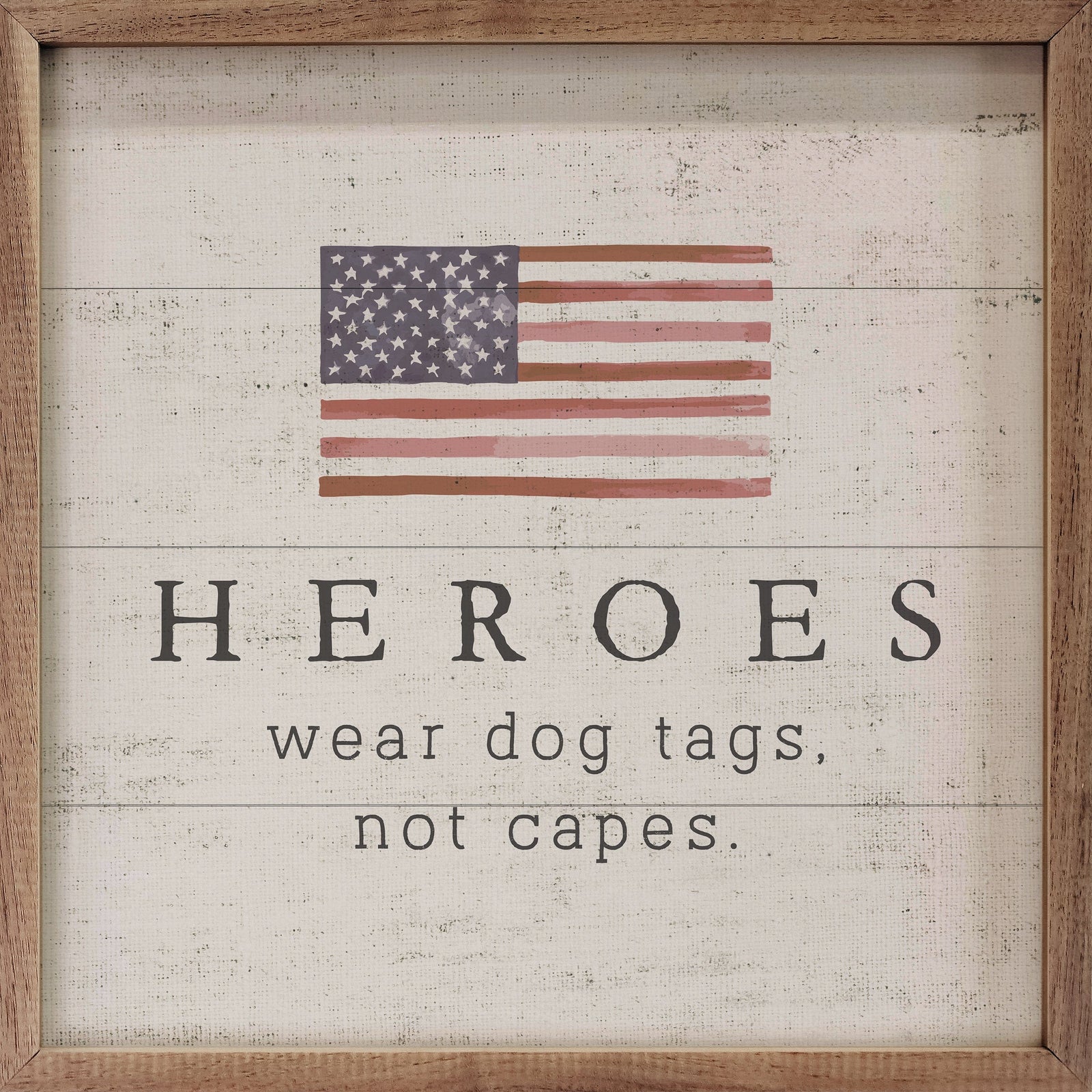 Kendrick Home Walnut Frames Sizes Heroes Flag Whitewash Printed and Framed Wall Sign