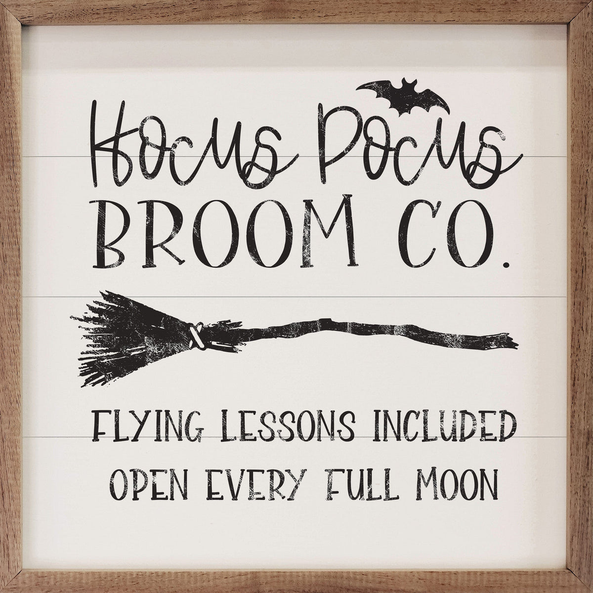 Kendrick Home Walnut Frames 4x4 Hocus Pocus Broom Co White Printed and Framed Wall Sign