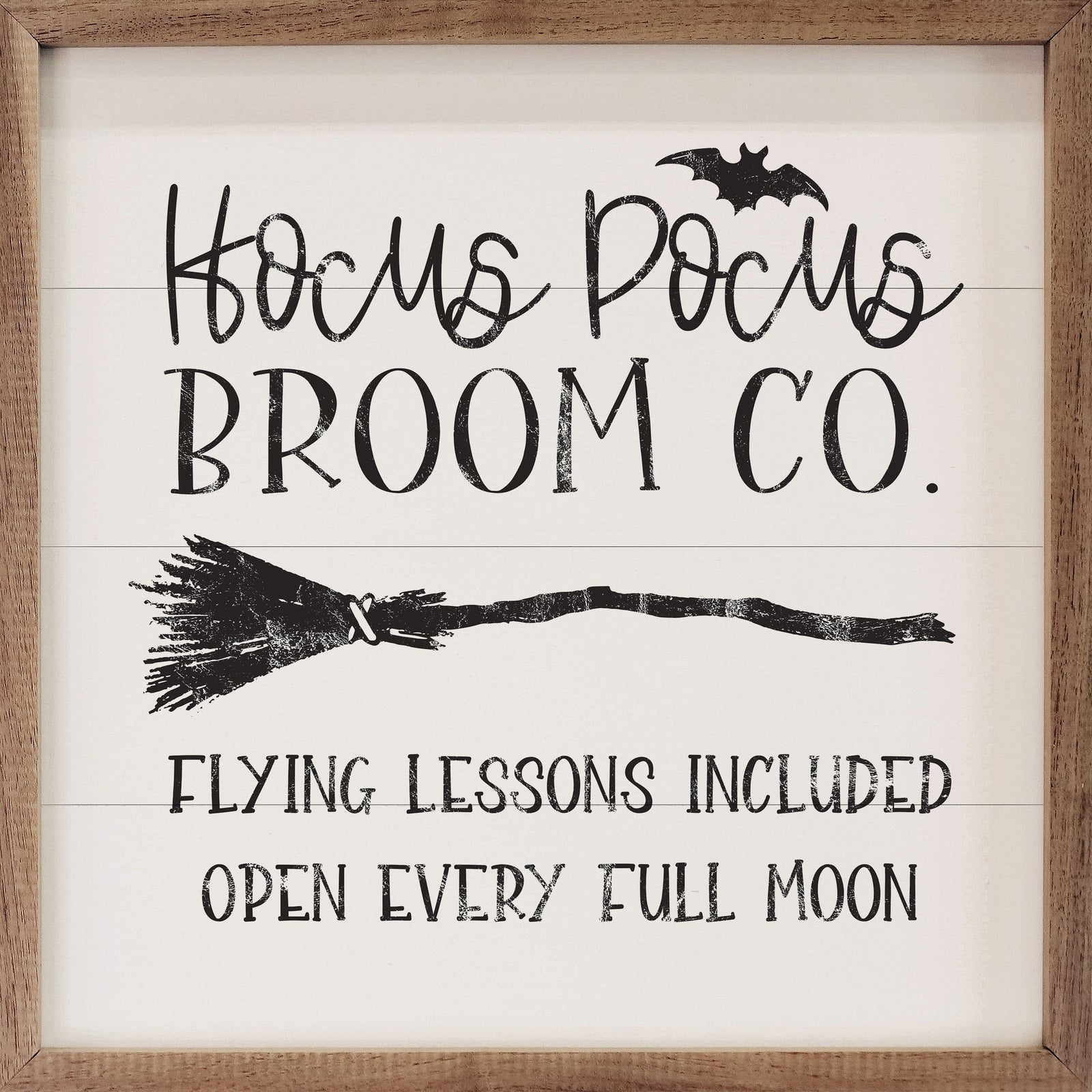 Kendrick Home Walnut Frames 4x4 Hocus Pocus Broom Co White Printed and Framed Wall Sign