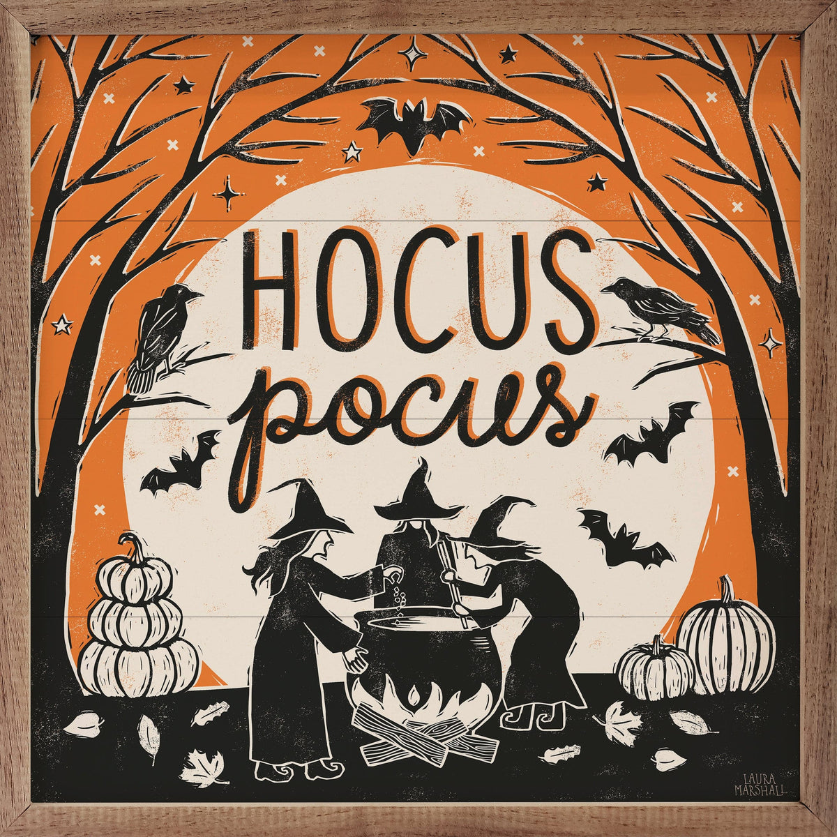 Kendrick Home Walnut Frames 4x4 Hocus Pocus II By Laura Marshall Printed and Framed Wall Sign