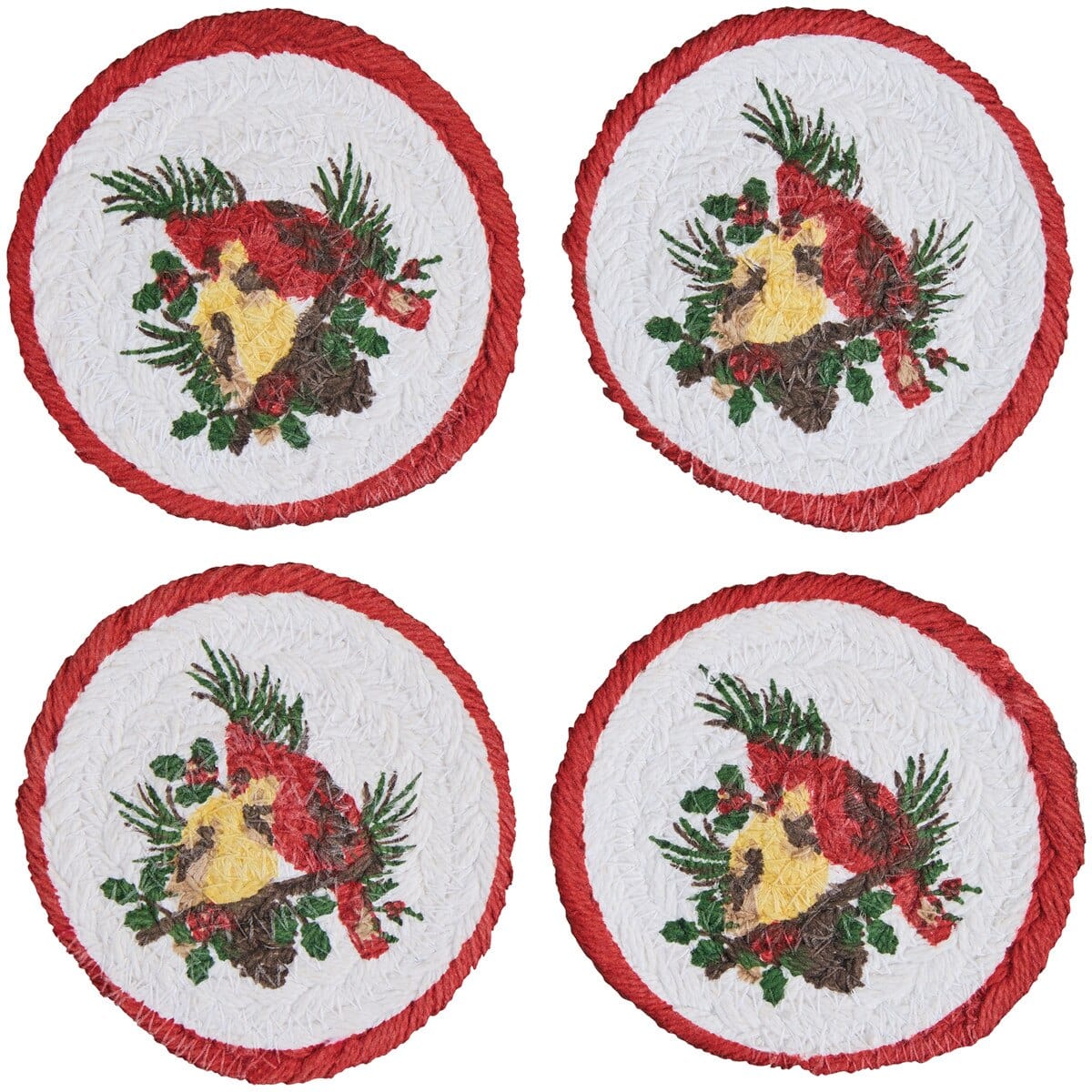 Holiday Cardinal Love Braided & Printed Coaster Round Set of 4