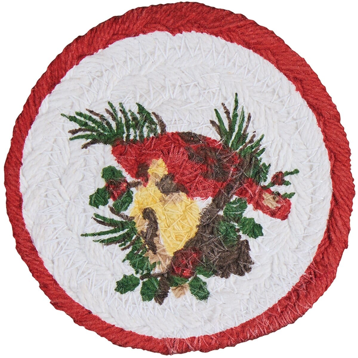 Holiday Cardinal Love Braided & Printed Coaster Round Set of 4