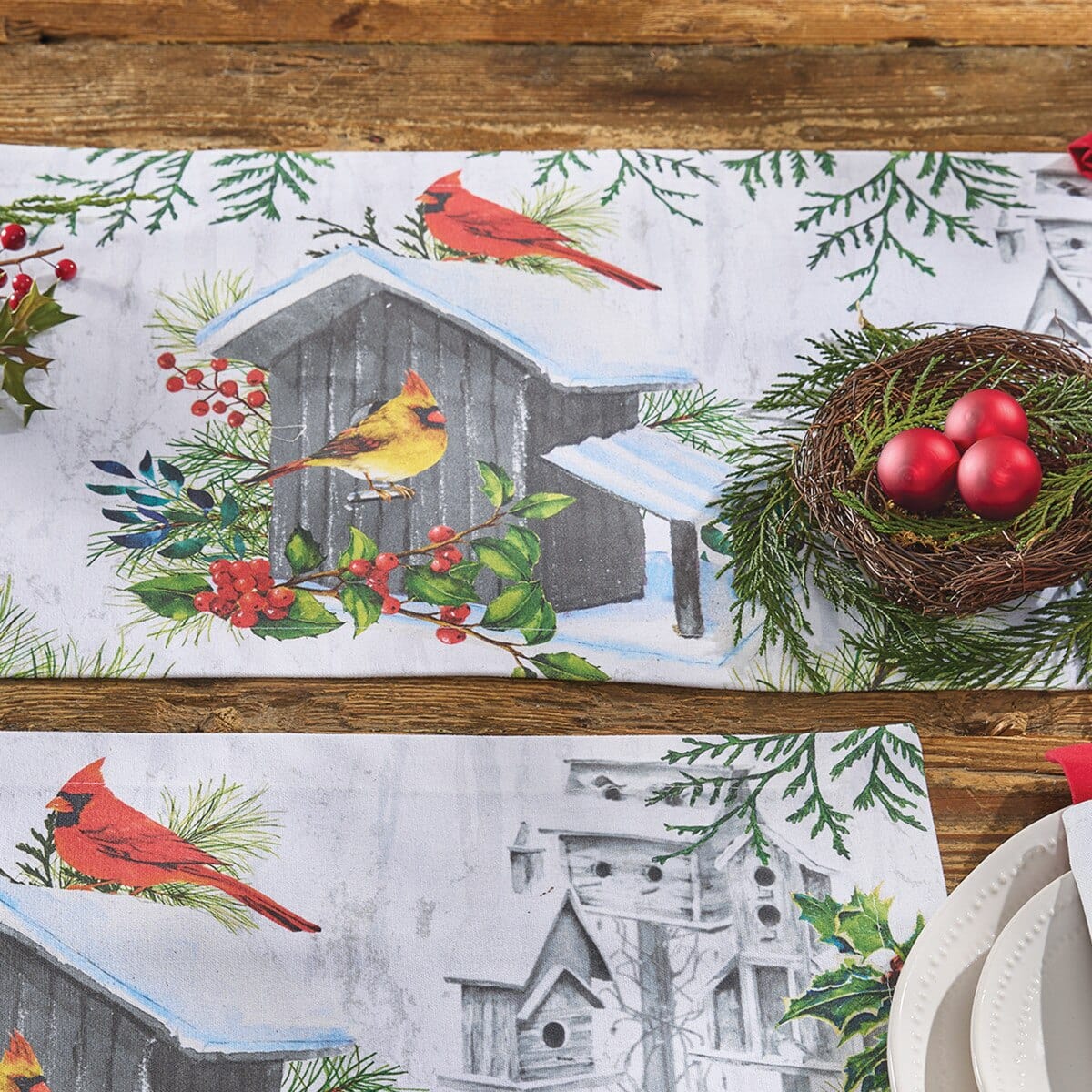 Holiday Cardinal Love Printed Table Runner 36" Long