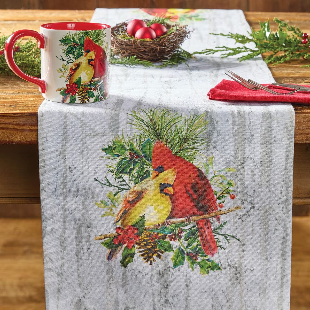 Holiday Cardinal Love Printed Table Runner 54'' Long