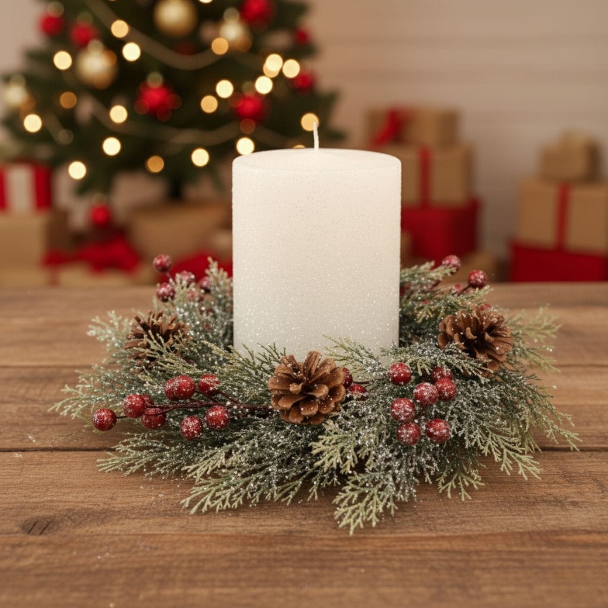 Holiday Cedar Candle Ring / Wreath 4" Inner Diameter