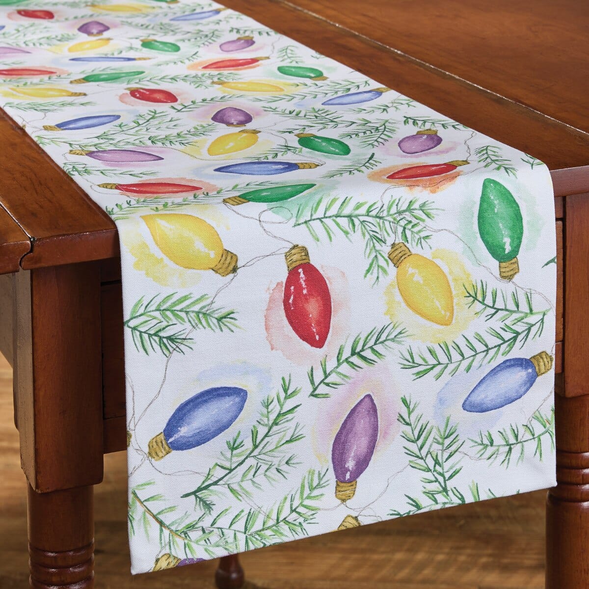 Holiday Lights Printed Table Runner 54'' Long