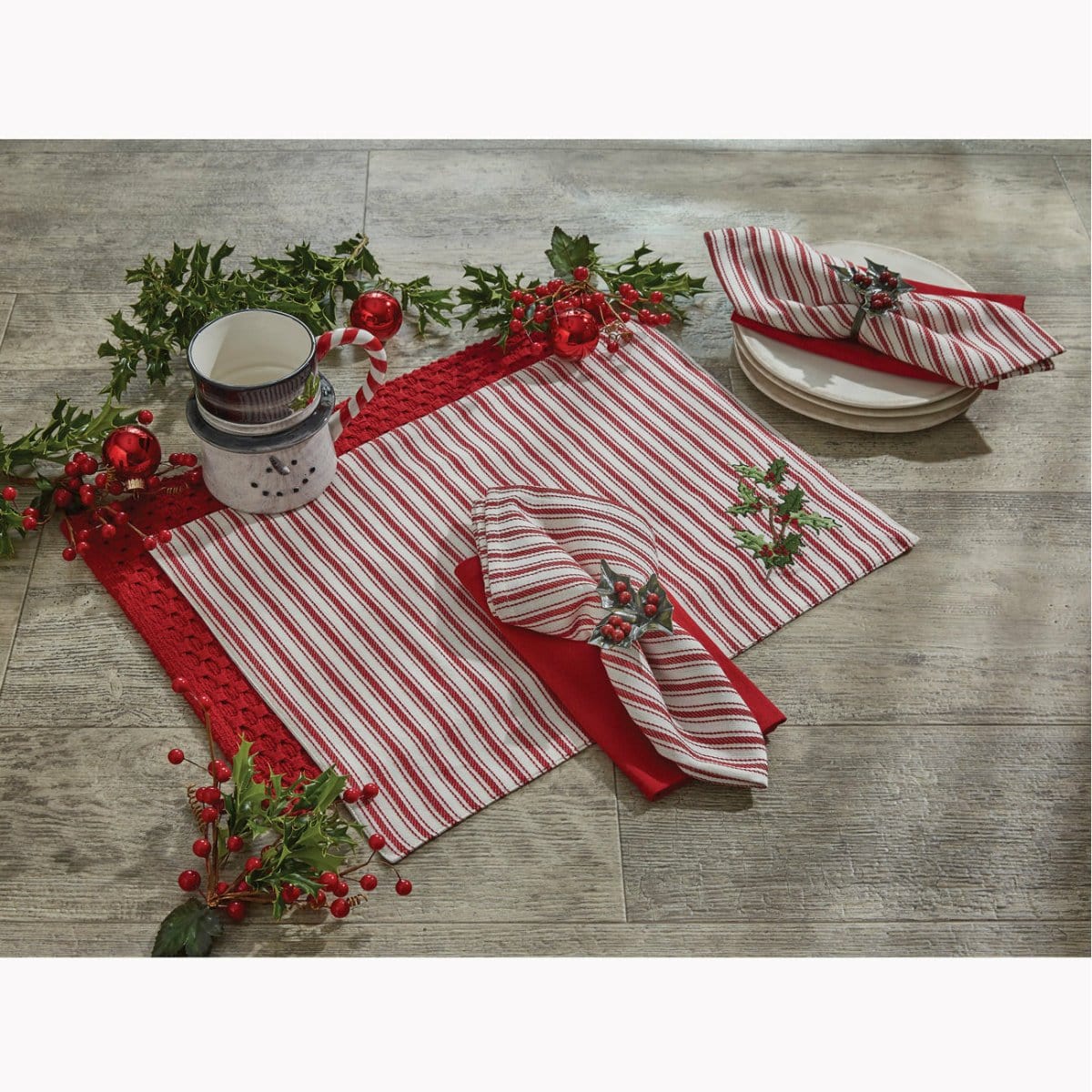 Holly & Ticking Embroidered Placemat-Park Designs-The Village Merchant