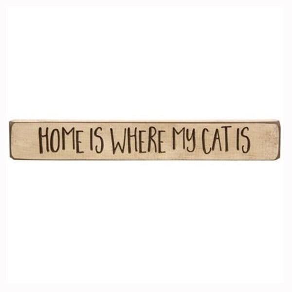 Home Is Where My Cat Is Sign - Engraved Wood 12&quot; Long-Craft Wholesalers-The Village Merchant