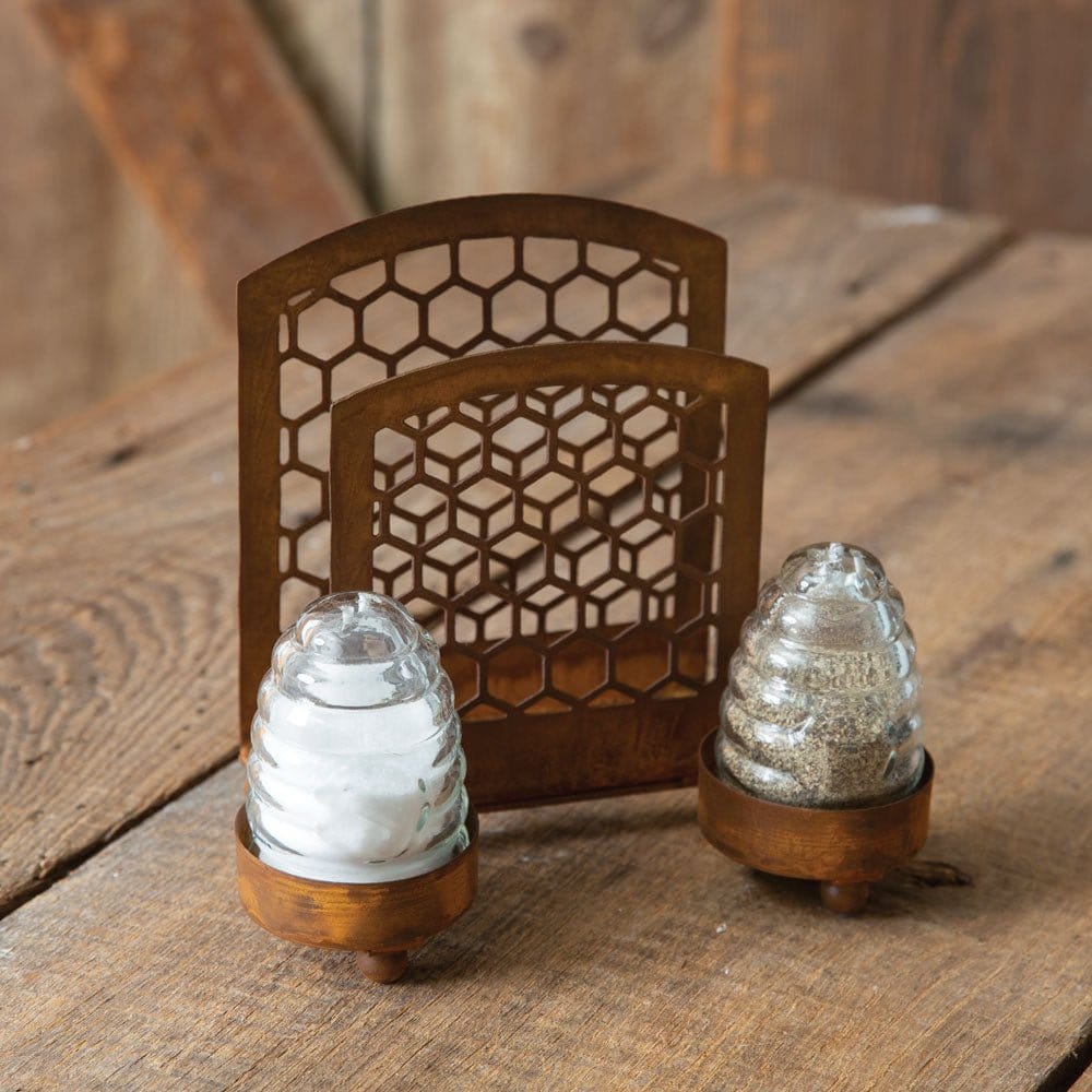 Honey Hive Caddy Napkin Holder W/ Salt &amp; Pepper Shakers-CTW Home-The Village Merchant