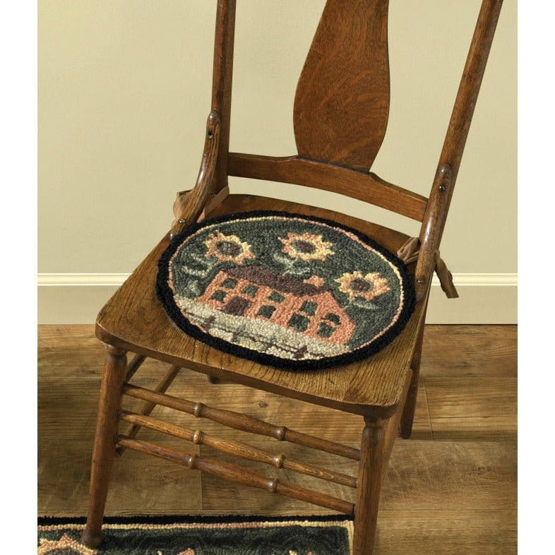 House & Sunflowers Hooked Chair Pad 14.5" Diameter Round-Park Designs-The Village Merchant