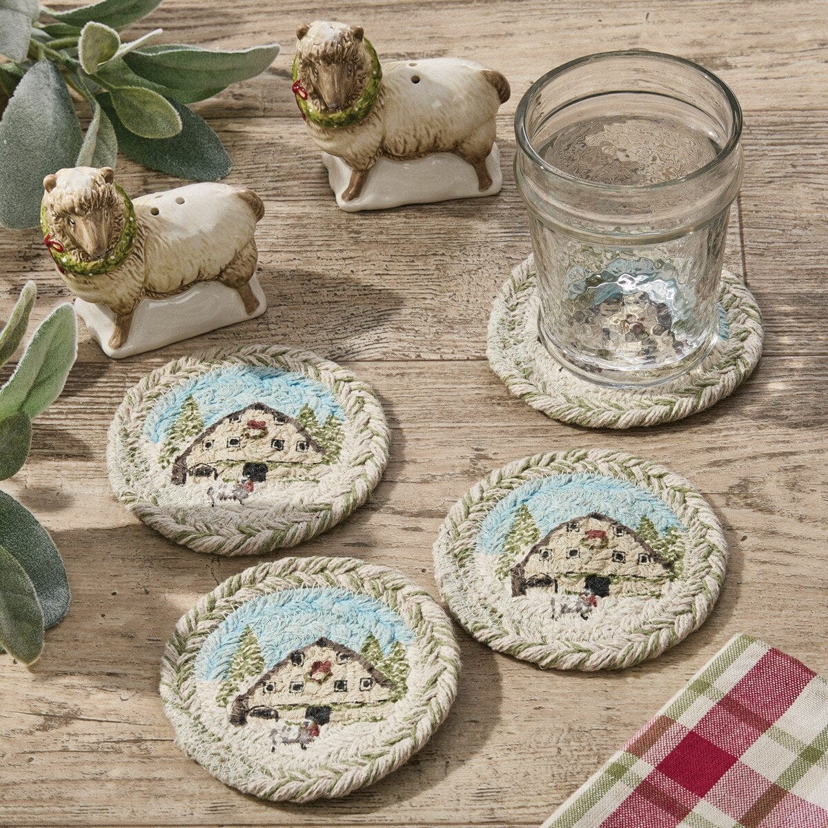 Humble Beginnings Braided & Printed Coaster Round Set of 4