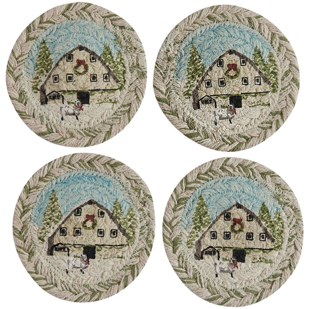 Humble Beginnings Braided & Printed Coaster Round Set of 4
