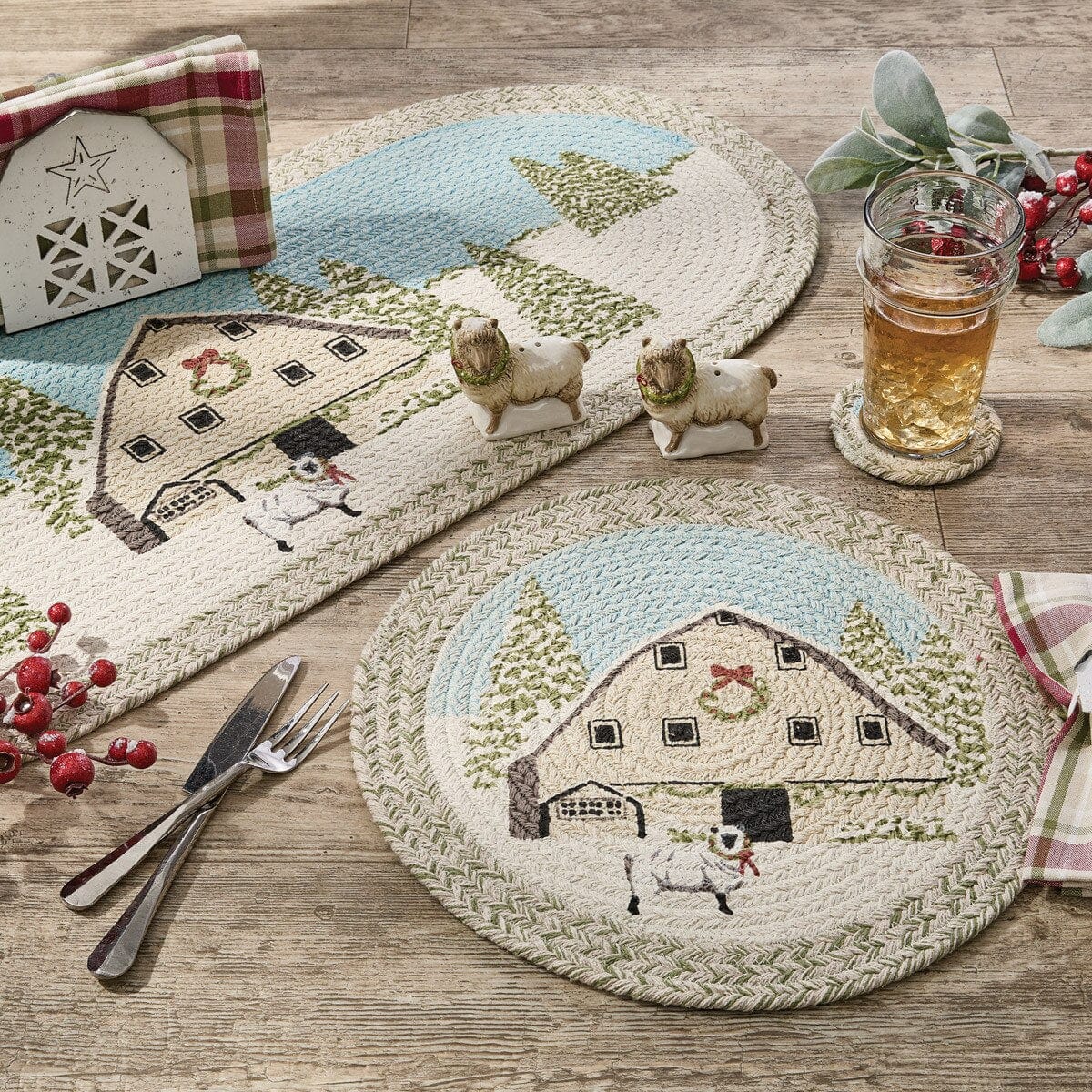 Humble Beginnings Braided & Printed Placemat Round Set of 2