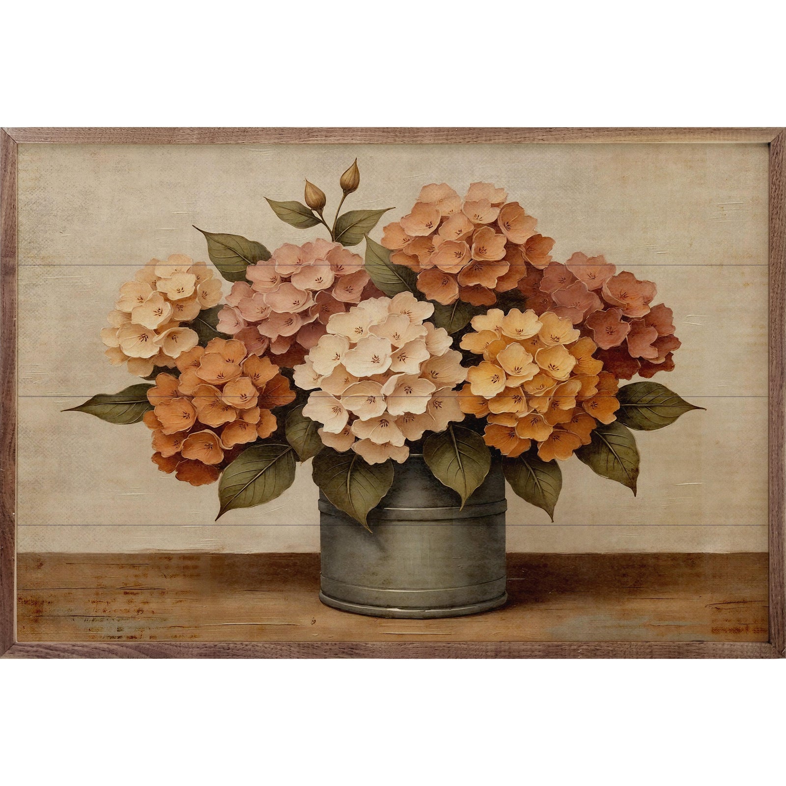 Kendrick Home Walnut Frames Hydrangea Fall Bouquet Printed and Framed Wall Sign