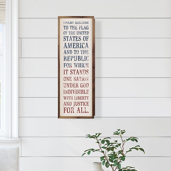 Kendrick Home Walnut Frames I Pledge Allegiance White Printed and Framed Wall Sign
