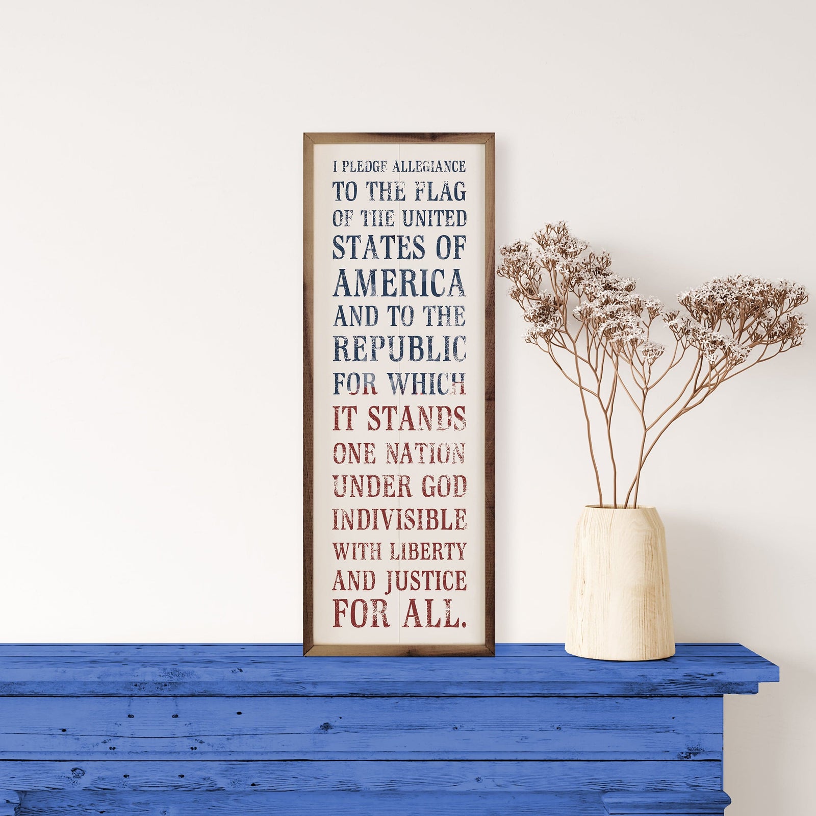 Kendrick Home Walnut Frames Sizes I Pledge Allegiance White Printed and Framed Wall Sign