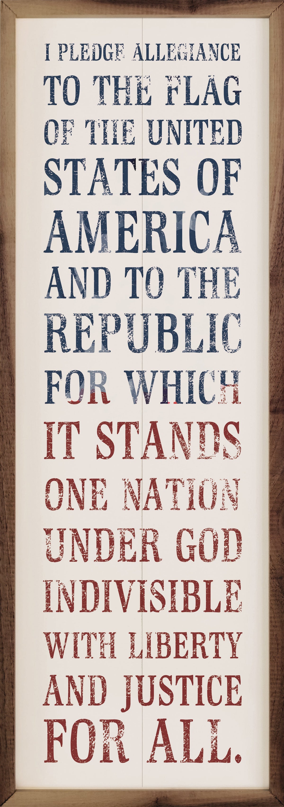 Kendrick Home Walnut Frames Sizes I Pledge Allegiance White Printed and Framed Wall Sign