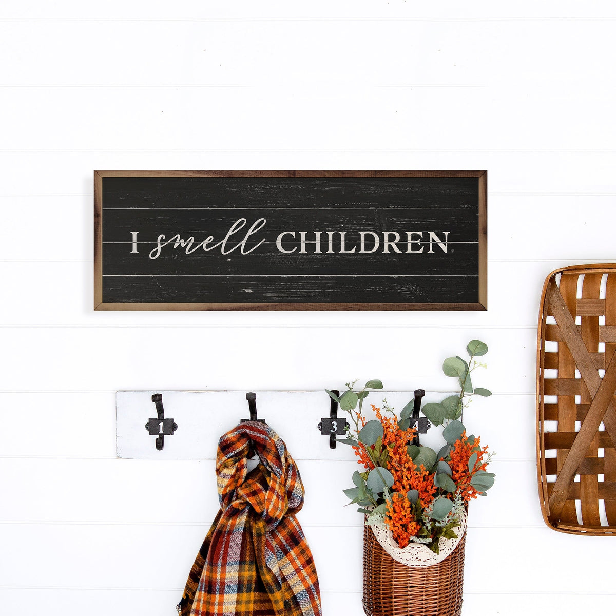 Kendrick Home Walnut Frames I Smell Children Black Printed and Framed Wall Sign