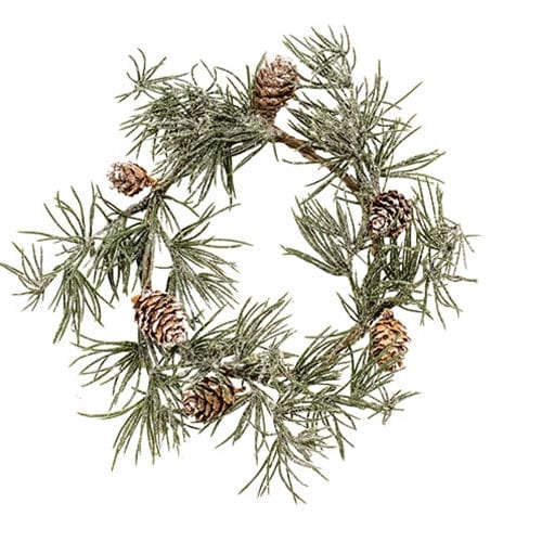 Iced Weeping Pine Candle Ring / Wreath 4&quot; Inner Diameter