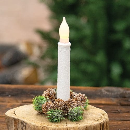 Icy Bristle Pine & Cone Taper Candle Ring 1" Inner Diameter