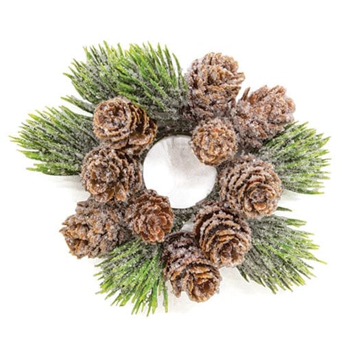 Icy Bristle Pine & Cone Taper Candle Ring 1" Inner Diameter