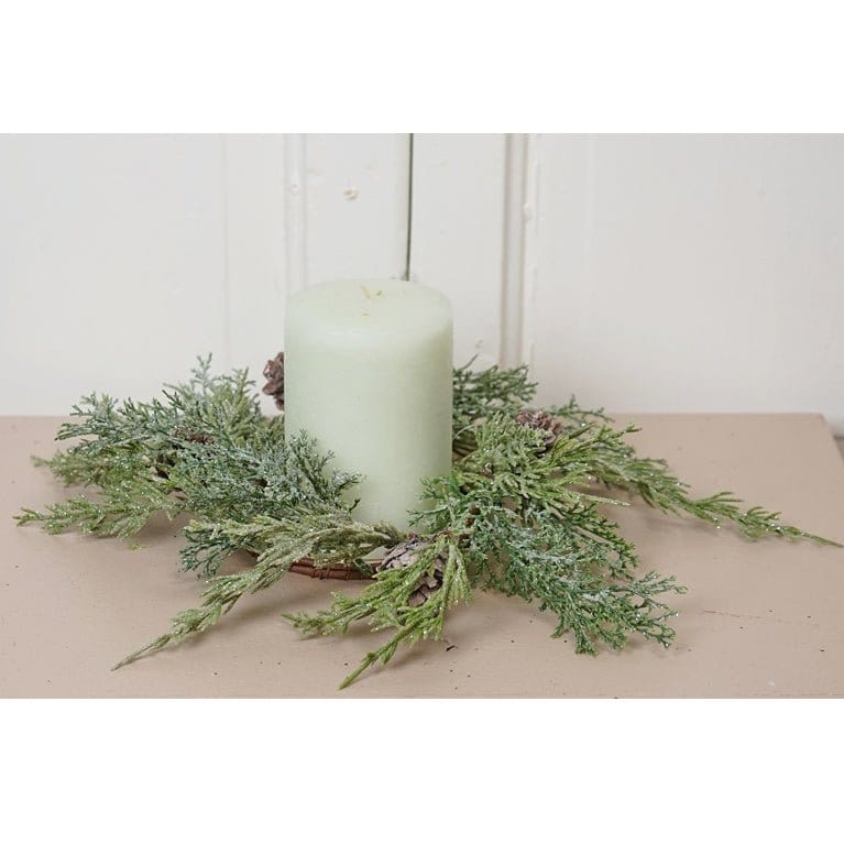 Icy Sparkled Cedar Candle Ring / Wreath 3.5" Inner Diameter-Impressive Enterprises-The Village Merchant