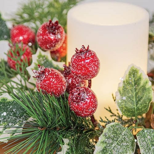 Icy Winterberry Holly and Pine Candle Ring / Wreath 4&quot; Inner Diameter