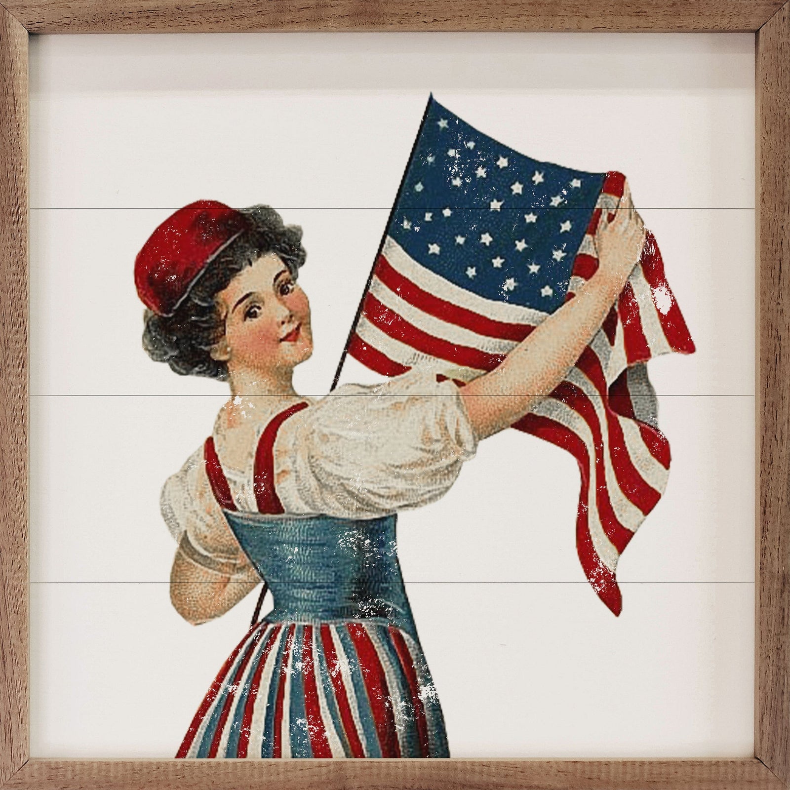 Kendrick Home Walnut Frames Sizes Independence Girl With Flag Printed and Framed Wall Sign