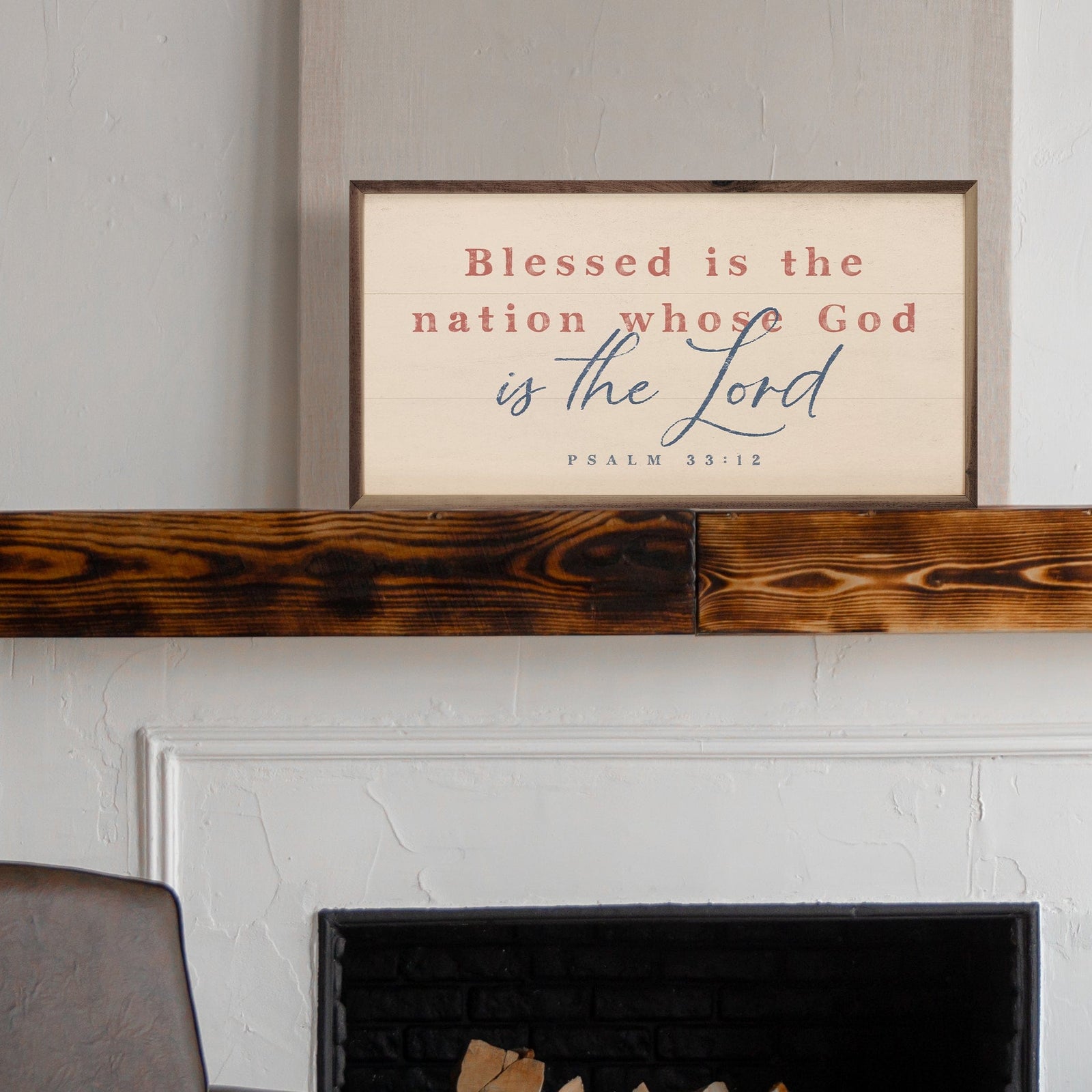 Kendrick Home Walnut Frames Sizes Is The Lord Psalm 33:12 White Printed and Framed Wall Sign