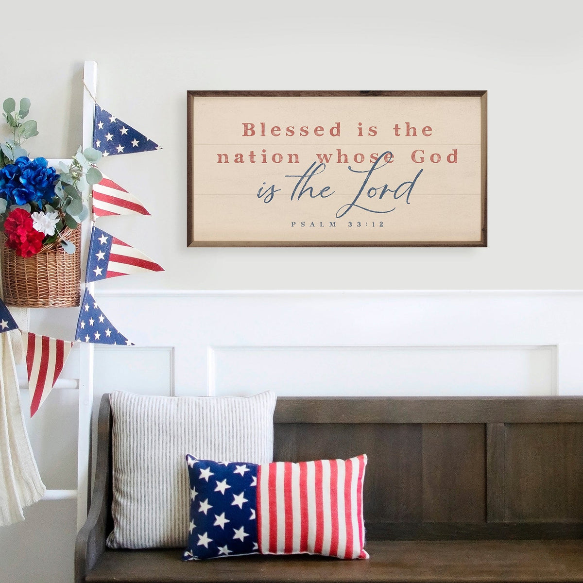 Kendrick Home Walnut Frames Is The Lord Psalm 33:12 White Printed and Framed Wall Sign