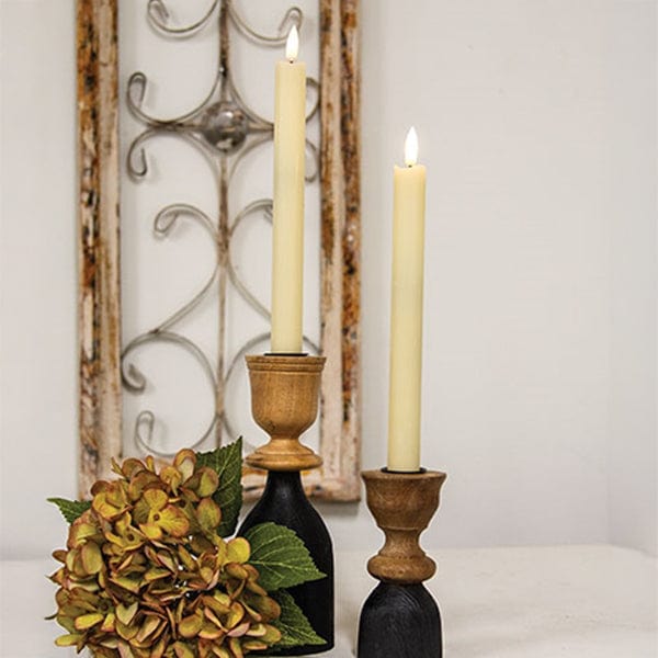 Ivory Wax Timer LED Battery Taper Candle 10" High Set of 2