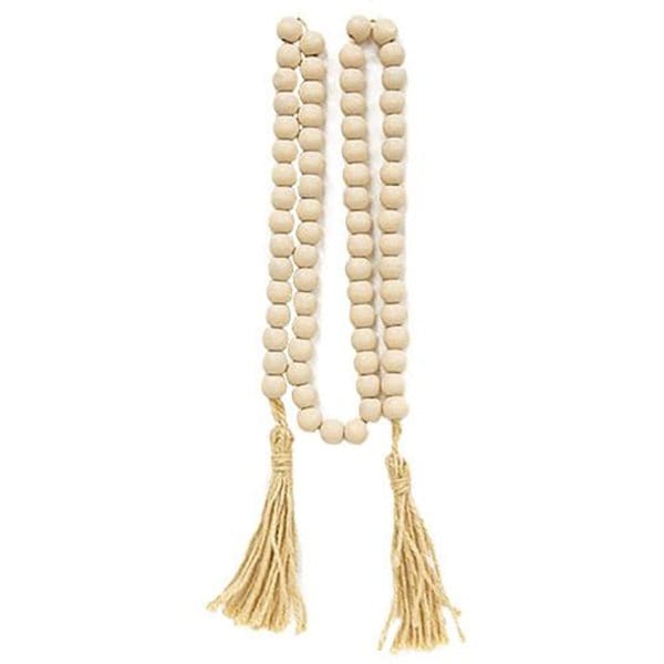 Ivory Wood Bead Garland With Jute Tassels 60" Long-CWI Gifts-The Village Merchant