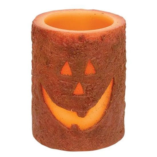 Jack-O-Lantern LED Battery Candle Light Pillar 4&quot; High With Timer-Wholesale Home Decor-The Village Merchant